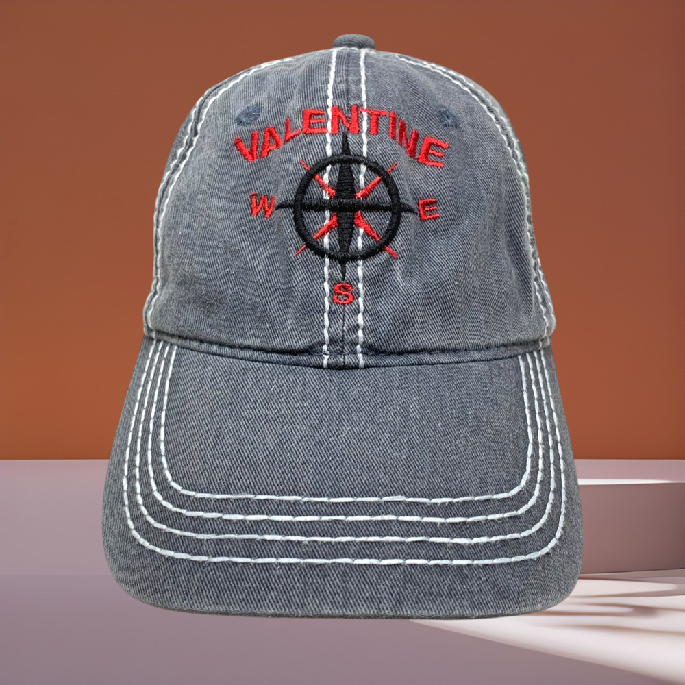 Valentine Nautical Compass Cap Dad Hats Thick Stitch Cotton Denim Strapback